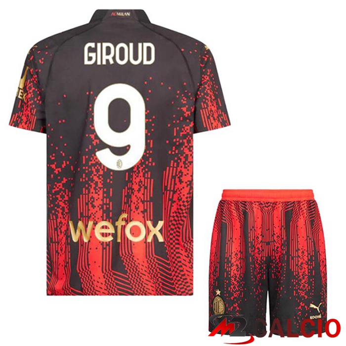 Maglie Calcio AC Milan (GIROUD 9) Bambino Quarto Rosso Nero 2022/2023