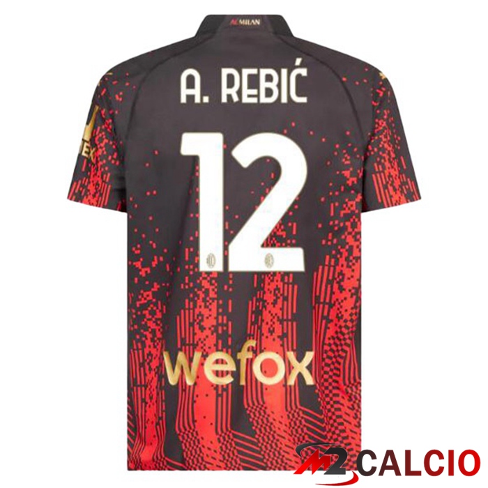 Maglie Calcio AC Milan (A. REBIĆ 12) Quarto Rosso Nero 2022/2023