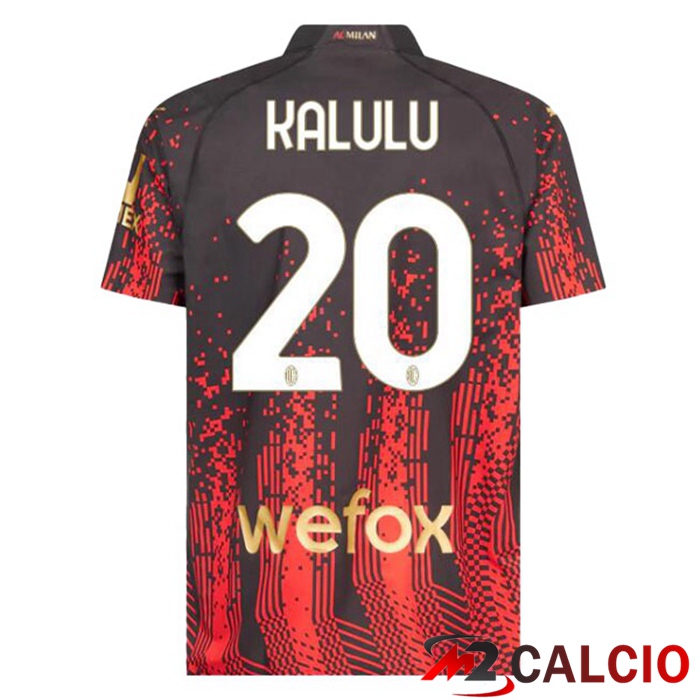 Maglie Calcio AC Milan (KALULU 20) Quarto Rosso Nero 2022/2023
