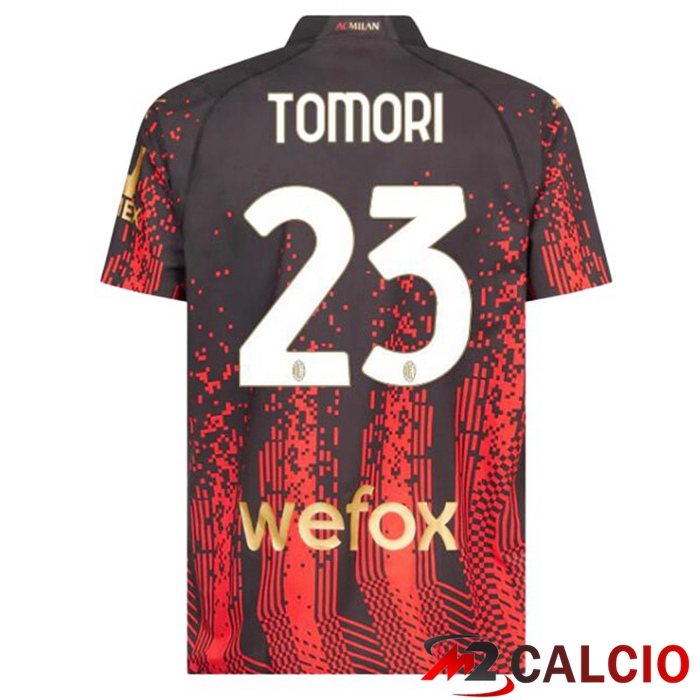 Maglie Calcio AC Milan (TOMORI 23) Quarto Rosso Nero 2022/2023