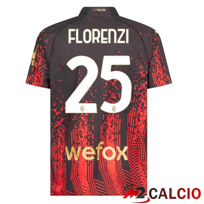 Maglie Calcio AC Milan (FLORENZI 25) Quarto Rosso Nero 2022/2023