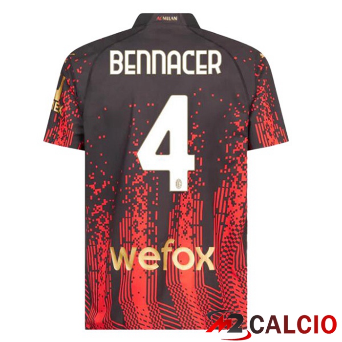 Maglie Calcio AC Milan (BENNACER 4) Quarto Rosso Nero 2022/2023