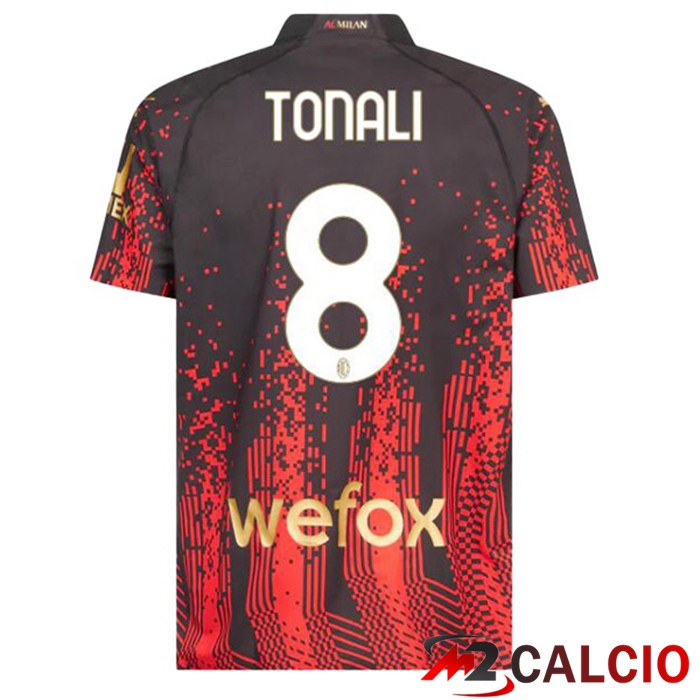 Maglie Calcio AC Milan (TONALI 8) Quarto Rosso Nero 2022/2023