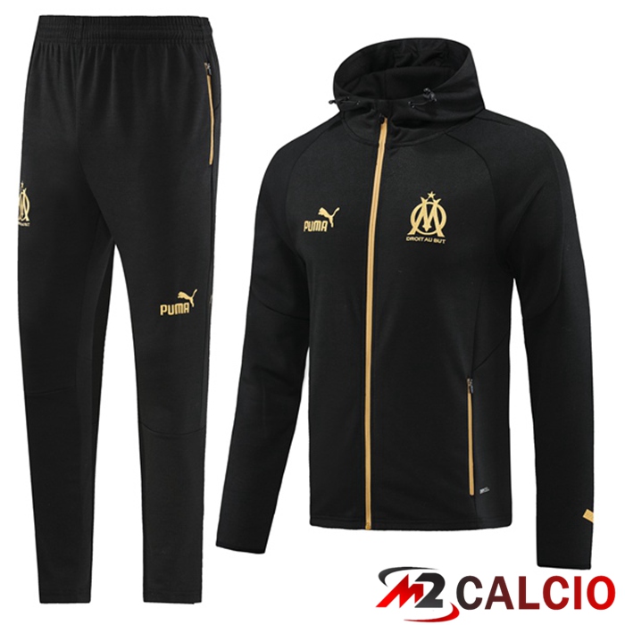 Insieme Giacca Con Cappuccio Tuta Marsiglia OM Nero 2023/2024