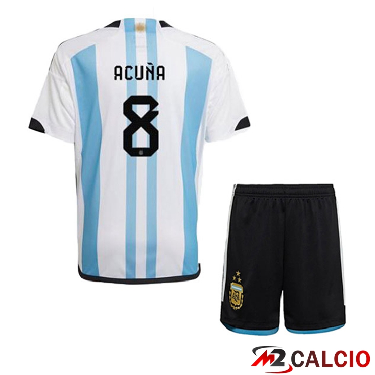 Maglie Calcio Argentina (ACUÑA 8) 3 Stars Bambino Prima Blu Bianco 2022/2023