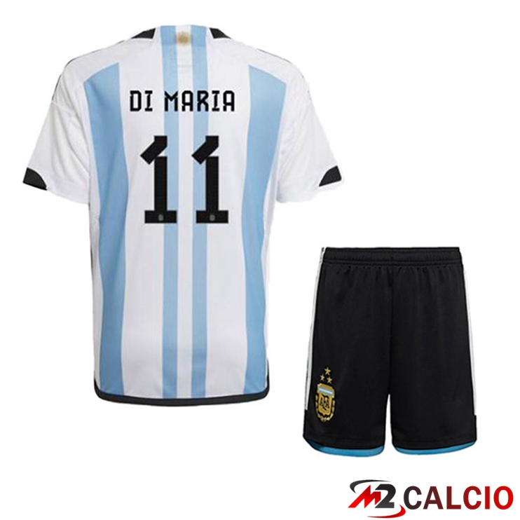 Maglie Calcio Argentina (DI MARIA 11) 3 Stars Bambino Prima Blu Bianco 2022/2023
