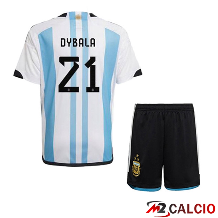 Maglie Calcio Argentina (DYBALA 21) 3 Stars Bambino Prima Blu Bianco 2022/2023