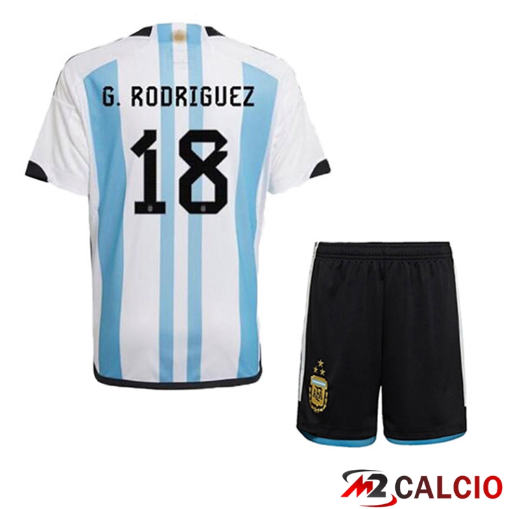 Maglie Calcio Argentina (G. RODRIGUEZ 18) 3 Stars Bambino Prima Blu Bianco 2022/2023