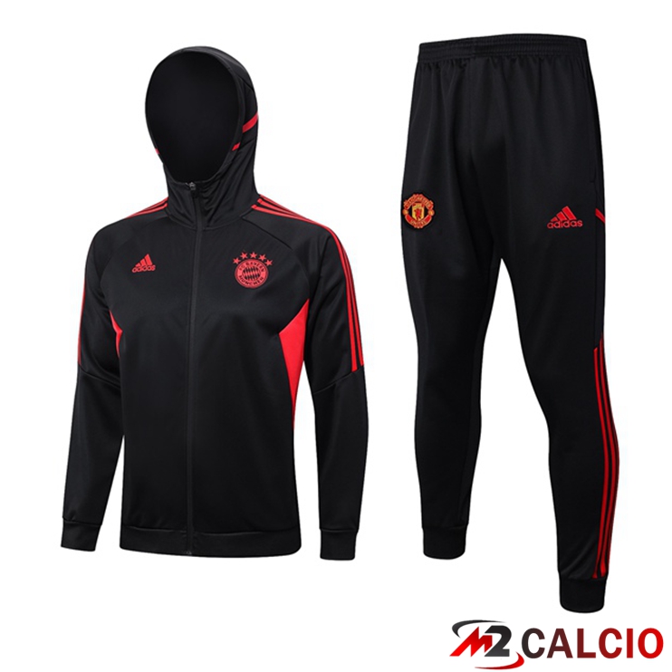 Insieme Giacca Con Cappuccio Tuta Bayern Monaco Nero 2023/2024