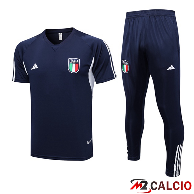 T Shirt Allenamento Italia + Pantaloni Blu Reale 2023/2024