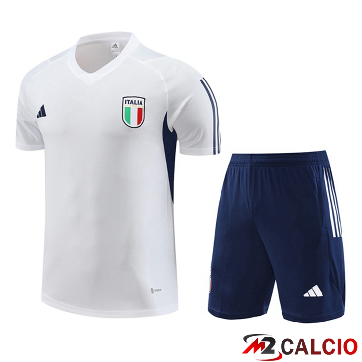 T Shirt Allenamento Italia + Pantaloncini Bianco 2023/2024