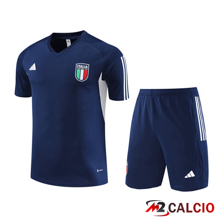 T Shirt Allenamento Italia + Pantaloncini Blu Reale 2023/2024