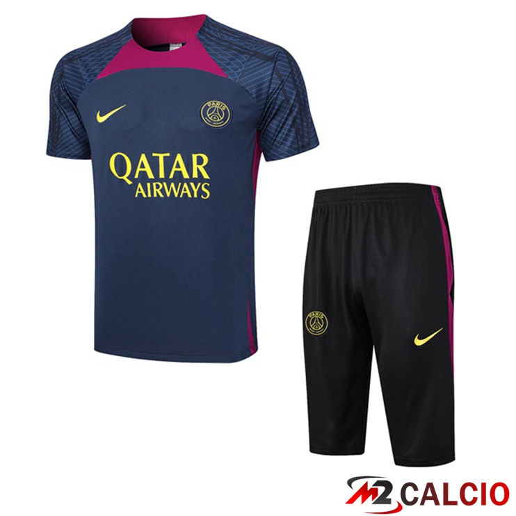 T Shirt Allenamento Paris PSG + Pantaloncini Blu Reale 2023/2024
