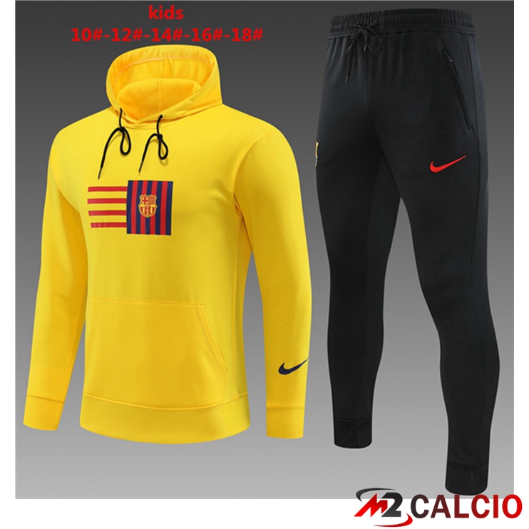 Insieme Giacca Con Cappuccio Tuta FC Barcellona Bambino Giallo 2023/2024