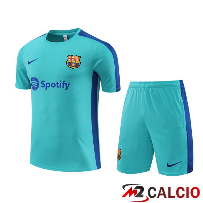 T Shirt Allenamento FC Barcellona + Pantaloncini Cyan 2023/2024