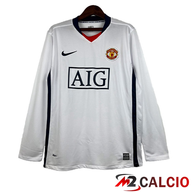 Maglie Calcio Manchester United Retro Seconda Manica Lunga Bianco 2007-2008