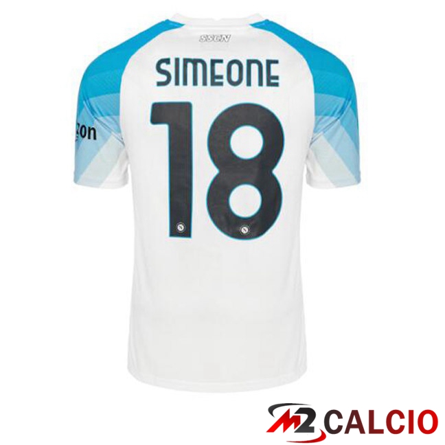 Maglie Calcio SSC Napoli (Simeone 18) Face Game Blu Bianco 2022/2023