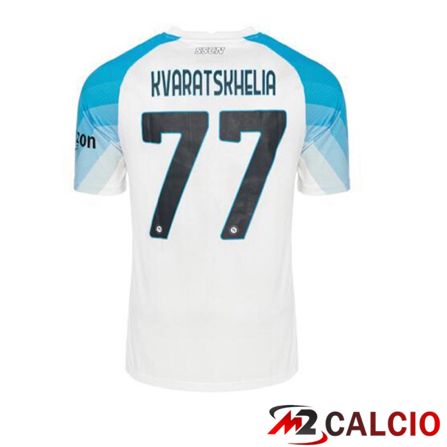 Maglie Calcio SSC Napoli (Kvaratskhelia 77) Face Game Blu Bianco 2022/2023