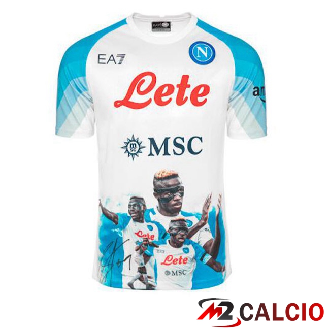 Maglie Calcio SSC Napoli (Osimhen 9) Face Game Blu Bianco 2022/2023