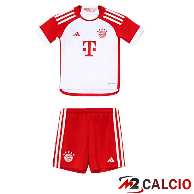 Maglia Calcio Bayern Monaco Bambino Prima Bianco Rosso 2023/2024