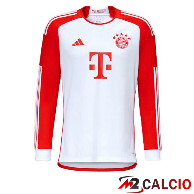 Maglia Calcio Bayern Monaco Prima Manica Lunga Bianco Rosso 2023/2024