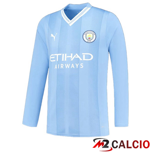 Maglia Calcio Manchester City Prima Manica Lunga Blu 2023/2024