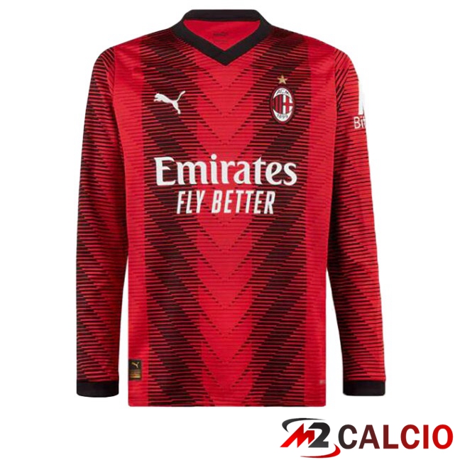 Maglia Calcio AC Milan Prima Manica Lunga Rosso 2023/2024