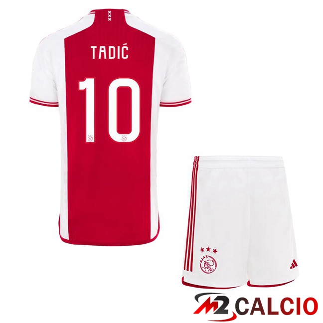 Maglie Calcio AFC Ajax (Tadić 10) Bambino Prima Rosso Bianco 2023/2024