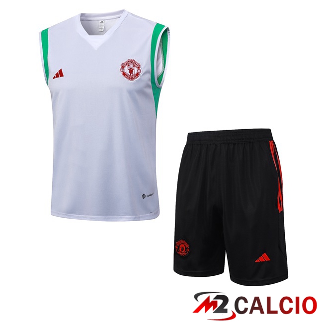 Canotta Calcio Manchester United + Pantaloncini Bianco 2023/2024