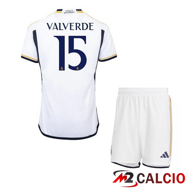 Maglie Calcio Real Madrid (Valverde 15) Bambino Prima Bianco 2023/2024