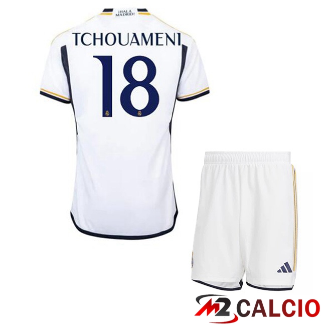 Maglie Calcio Real Madrid (Tchouameni 18) Bambino Prima Bianco 2023/2024