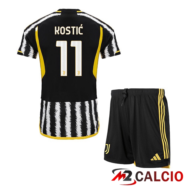 Maglie Calcio Juventus (KOSTIĆ 11) Bambino Prima Nero Bianco 2023/2024