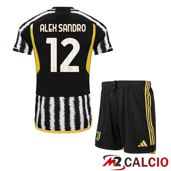 Maglie Calcio Juventus (ALEX SANDRO 12) Bambino Prima Nero Bianco 2023/2024