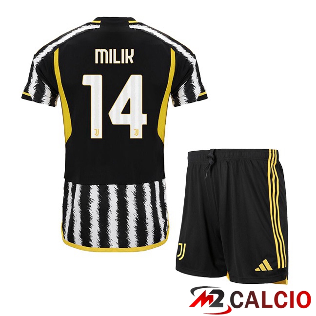 Maglie Calcio Juventus (MILIK 14) Bambino Prima Nero Bianco 2023/2024