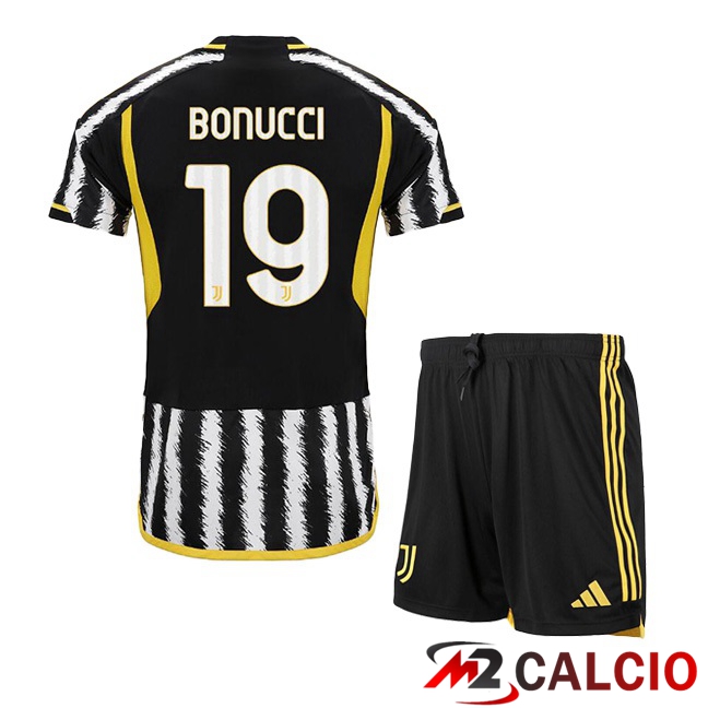 Maglie Calcio Juventus (BONUCCI 19) Bambino Prima Nero Bianco 2023/2024