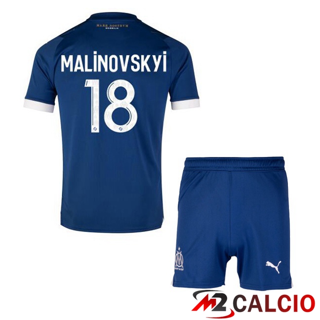 Maglie Calcio Marsiglia OM (MALINOVSKYI 18) Bambino Seconda Blu 2023/2024