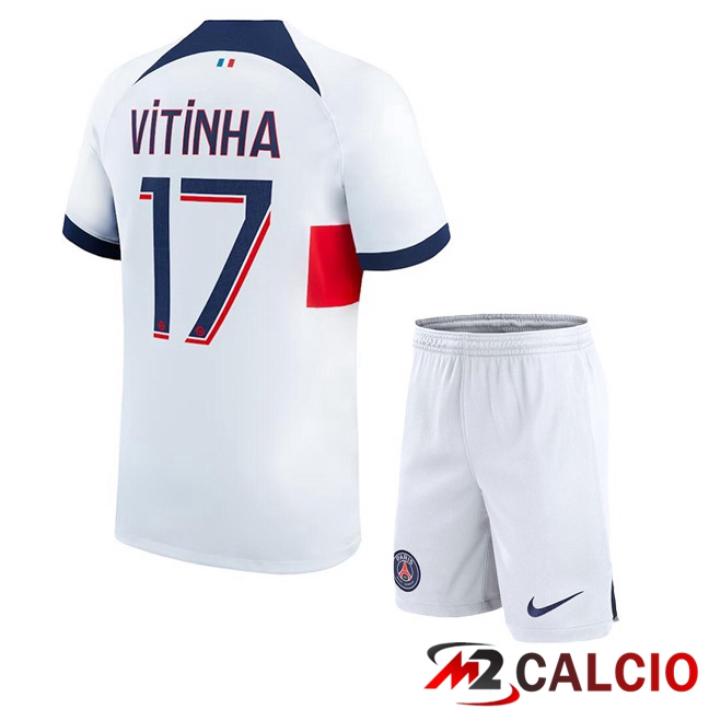 Maglie Calcio Paris PSG (Vitinha 17) Bambino Seconda Bianco 2023/2024