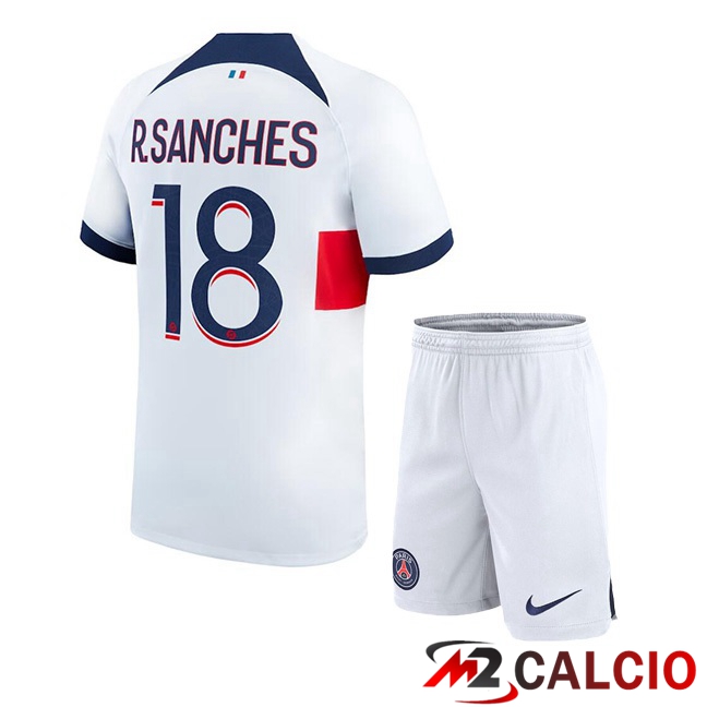 Maglie Calcio Paris PSG (R.Sanches 18) Bambino Seconda Bianco 2023/2024