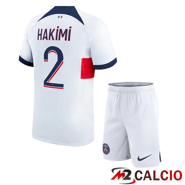 Maglie Calcio Paris PSG (Hakimi 2) Bambino Seconda Bianco 2023/2024