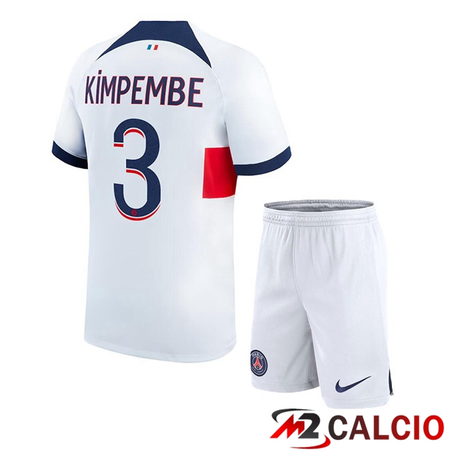 Maglie Calcio Paris PSG (Kimpembe 3) Bambino Seconda Bianco 2023/2024