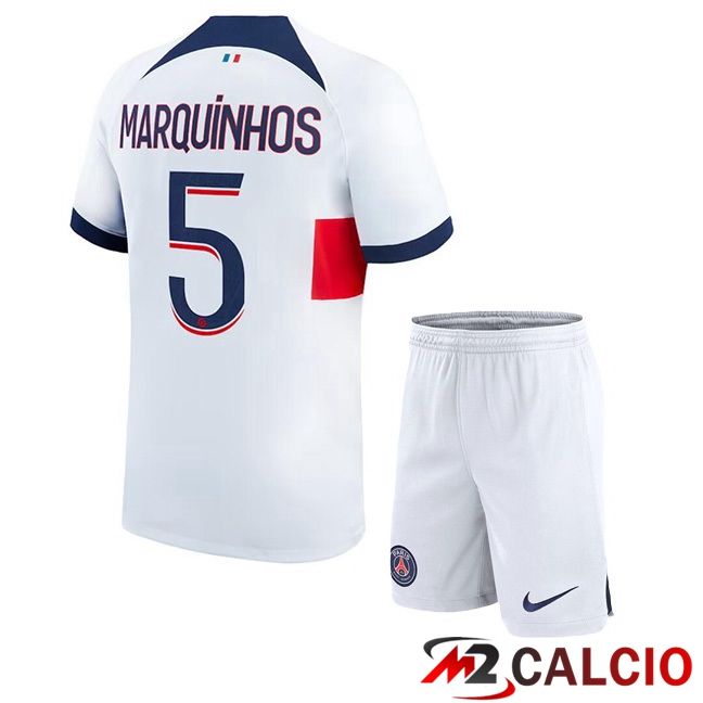 Maglie Calcio Paris PSG (Marquinhos 5) Bambino Seconda Bianco 2023/2024