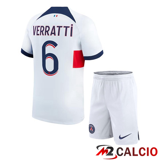Maglie Calcio Paris PSG (Verratti 6) Bambino Seconda Bianco 2023/2024