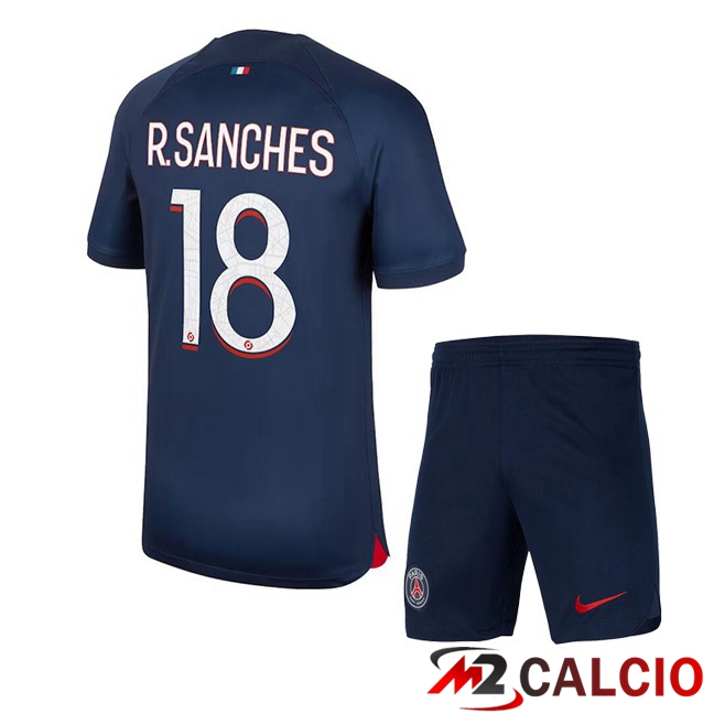 Maglie Calcio Paris PSG (R.Sanches 18) Bambino Prima Blu Reale 2023/2024