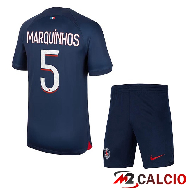 Maglie Calcio Paris PSG (Marquinhos 5) Bambino Prima Blu Reale 2023/2024