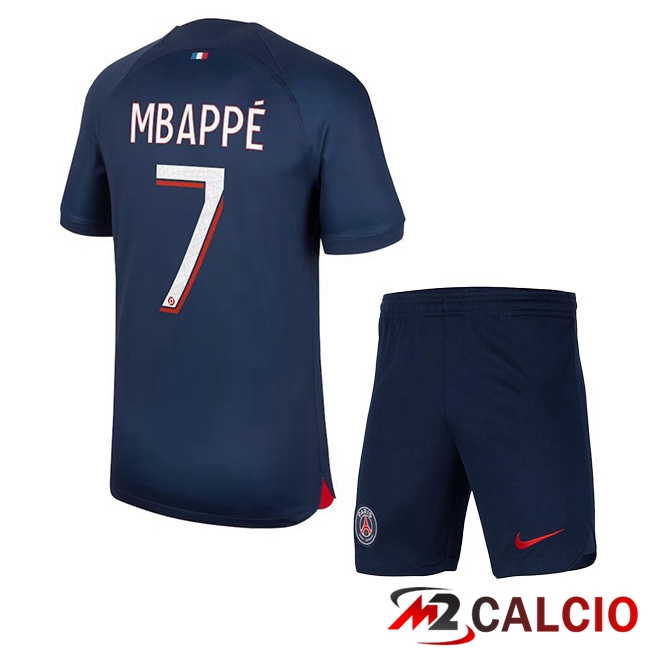 Maglie Calcio Paris PSG (Mbappé 7) Bambino Prima Blu Reale 2023/2024