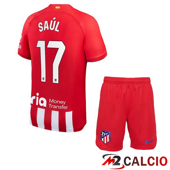 Maglie Calcio Atletico Madrid (Saúl 17) Bambino Prima Rosso 2023/2024