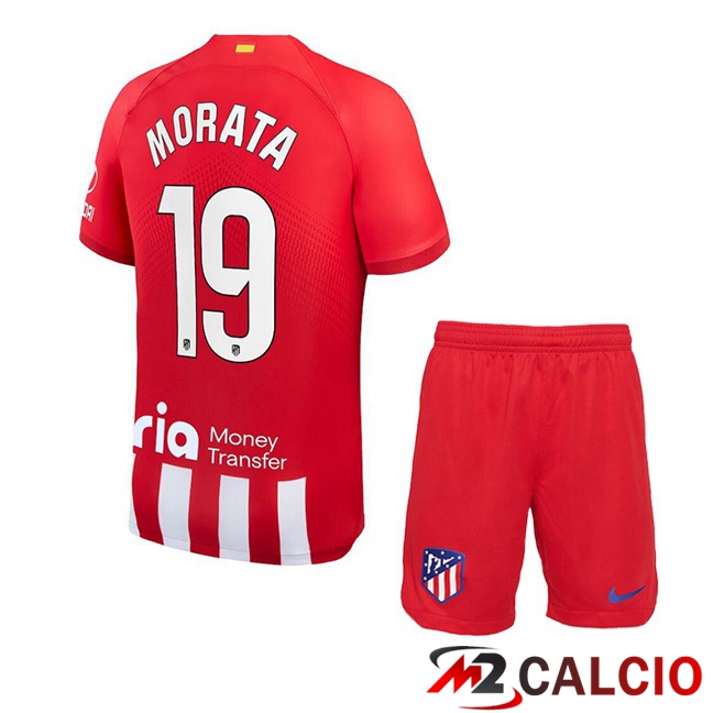 Maglie Calcio Atletico Madrid (Morata 19) Bambino Prima Rosso 2023/2024