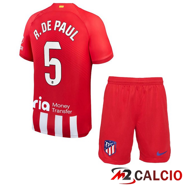 Maglie Calcio Atletico Madrid (R. De Paul 5) Bambino Prima Rosso 2023/2024