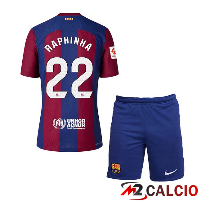 Maglie Calcio FC Barcellona (RAPHINHA 22) Bambino Prima Blu Rosso 2023/2024