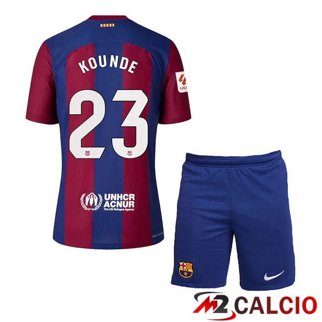 Maglie Calcio FC Barcellona (KOUNDE 23) Bambino Prima Blu Rosso 2023/2024